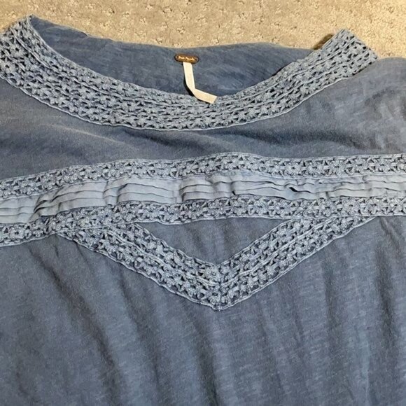 New Free People Crochet Long Sleeve Top in Blue Western Boho Size XS - Picture 11 of 11